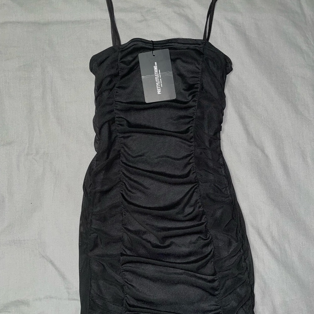 Pretty Little Thing Black Petite Front Ruched Mini Dress
